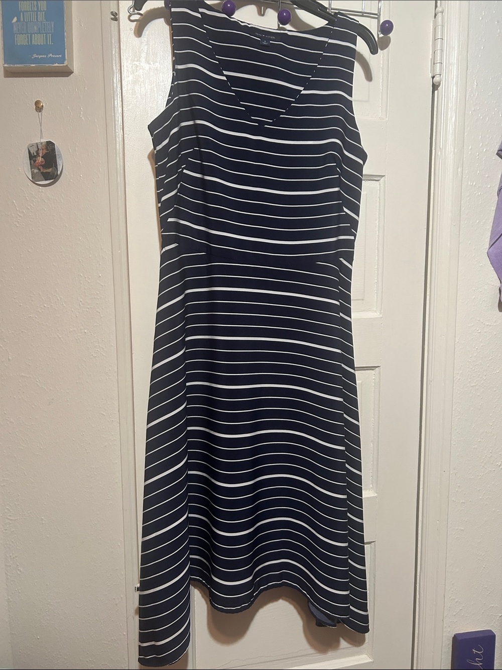 Tommy Hilfiger Navy and White Striped Midi Dress